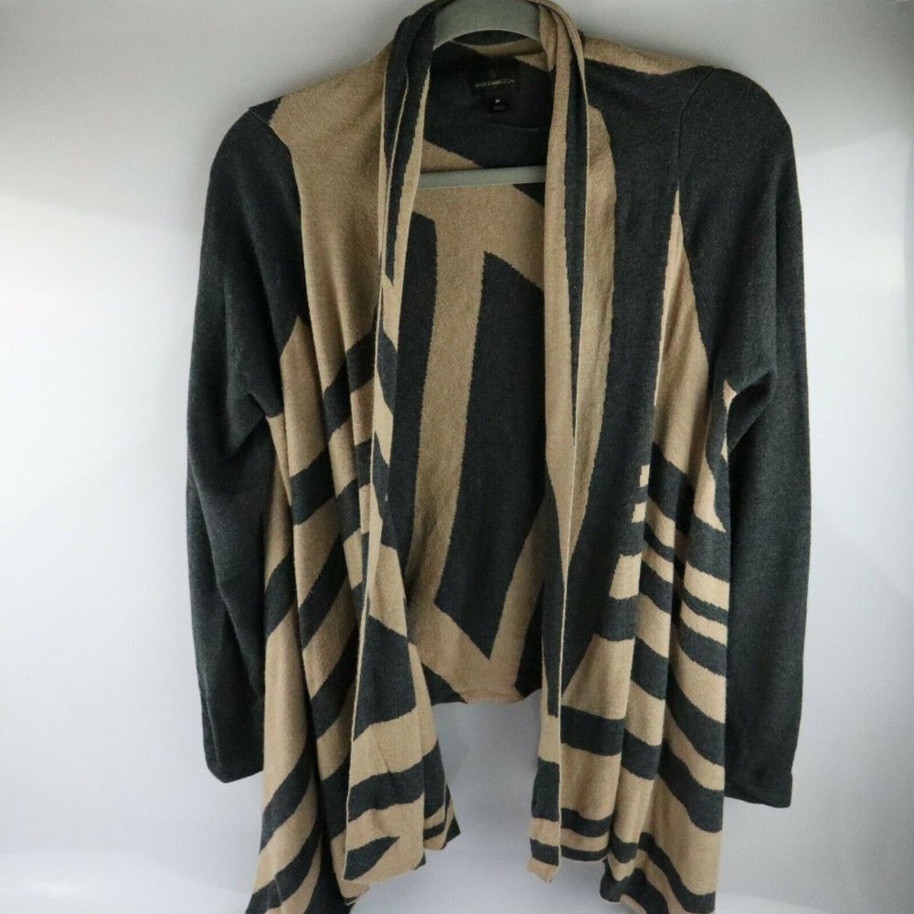 Worthington Women's Medium Open Waterfall Cardigan Print Knit Sweater